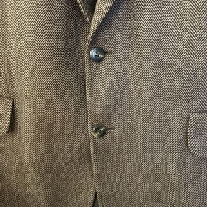 Nieman Marcus All Pure Wool Blazer, Brown, Herringbone, Made In USA